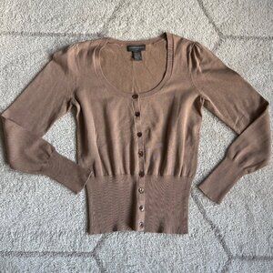 Banana Republic Silk Blend Cropped Cardigan Taupe Button Front Sweater XS